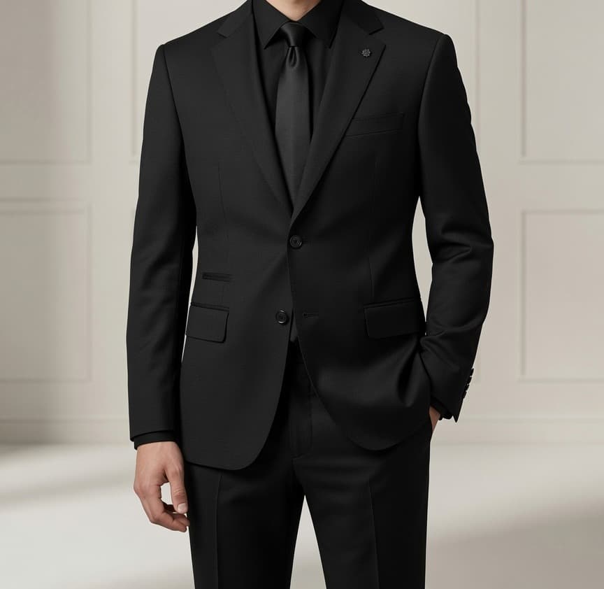 Black evening suit & tonal tie
